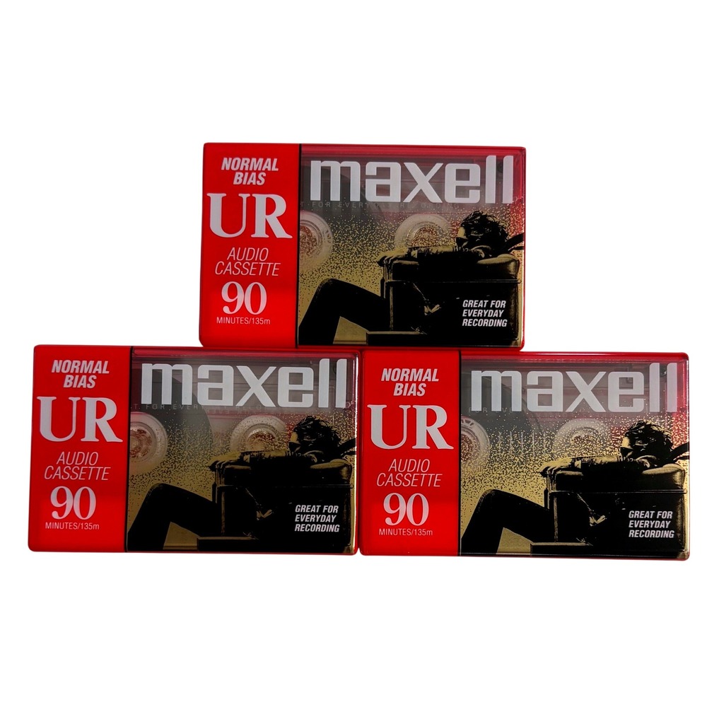 Lot of 3 Maxell UR 90 Normal Bias Audio Cassette Tapes 90 Minute Sealed Type I